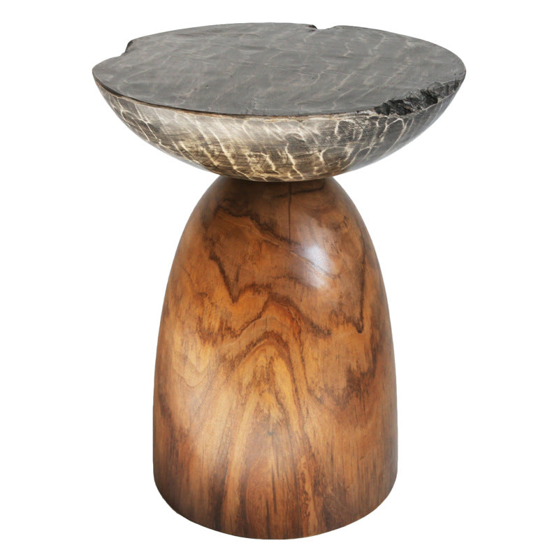 Traditional Bowl Shaped Top Coffee Table - Teak Wood Sculptural End Table For Living Room Lumendat