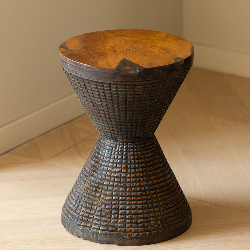 Traditional Sculptural Hourglass Coffee Table - Teak Wood Handmade Statement End Table For Living Room Lumendat