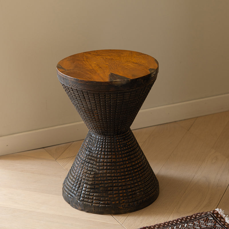 Traditional Sculptural Hourglass Coffee Table - Teak Wood Handmade Statement End Table For Living Room Lumendat