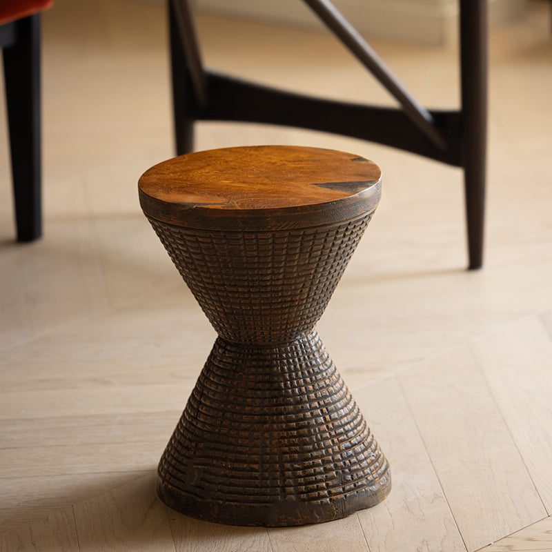Traditional Sculptural Hourglass Coffee Table - Teak Wood Handmade Statement End Table For Living Room Lumendat