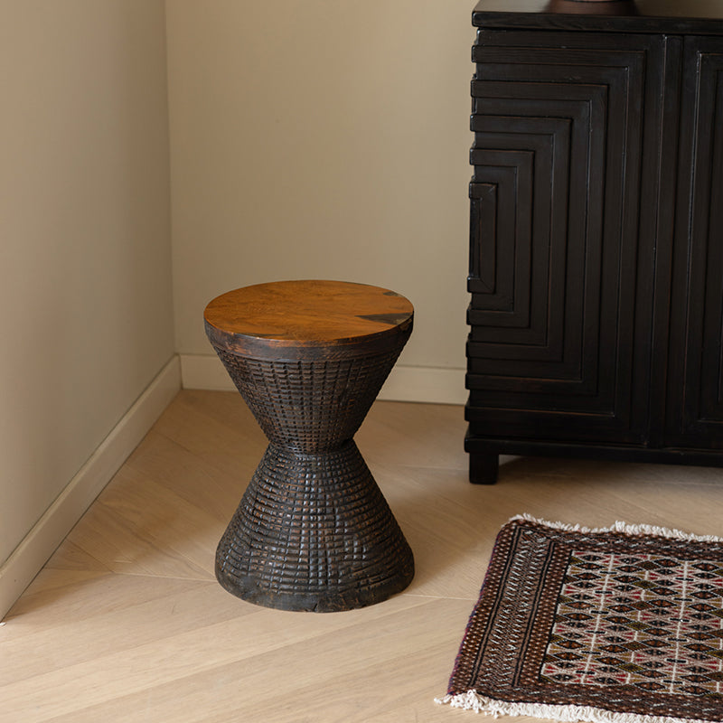 Traditional Sculptural Hourglass Coffee Table - Teak Wood Handmade Statement End Table For Living Room Lumendat