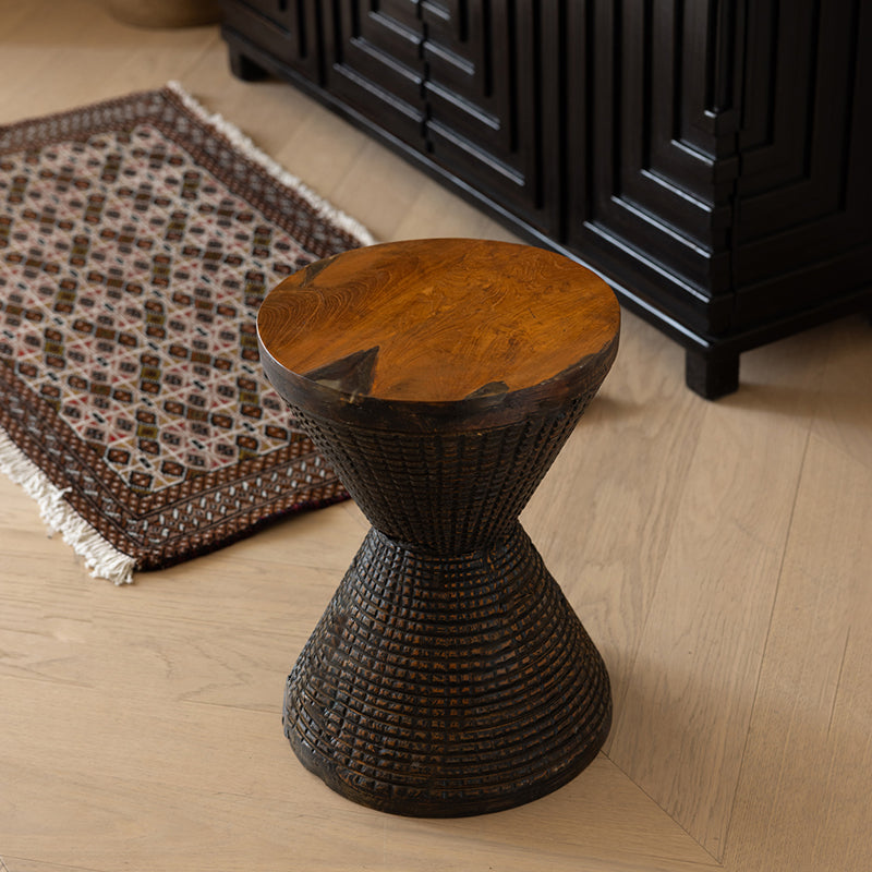 Traditional Sculptural Hourglass Coffee Table - Teak Wood Handmade Statement End Table For Living Room Lumendat