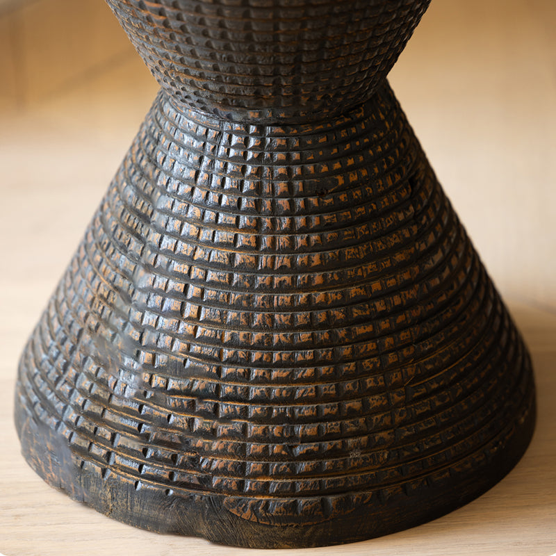 Traditional Sculptural Hourglass Coffee Table - Teak Wood Handmade Statement End Table For Living Room Lumendat
