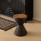 Traditional Sculptural Hourglass Coffee Table - Teak Wood Handmade Statement End Table For Living Room Lumendat
