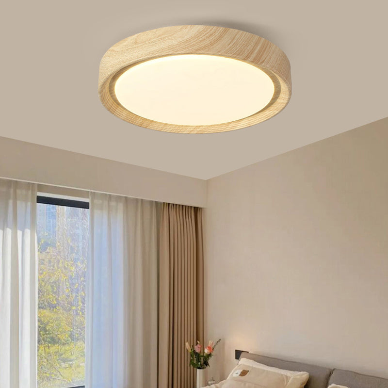 Modern Minimalist Round Wood Grain Iron Acrylic LED Flush Mount Light Lumendat