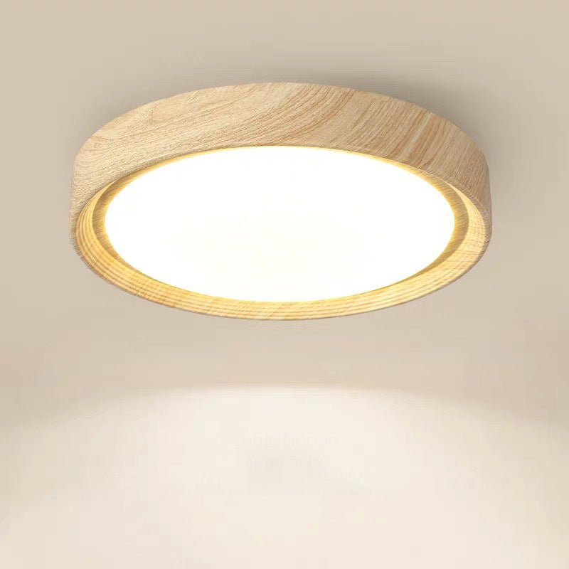 Modern Minimalist Round Wood Grain Iron Acrylic LED Flush Mount Light Lumendat