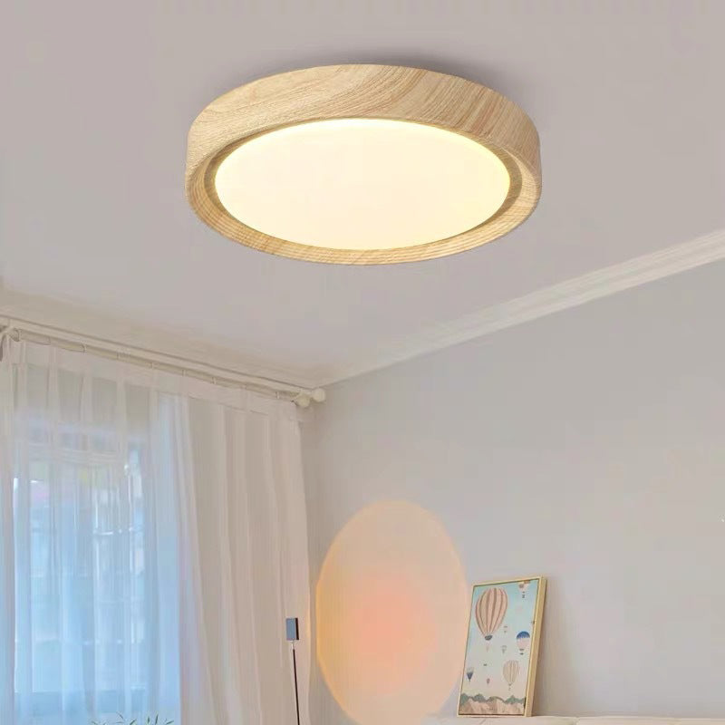 Modern Minimalist Round Wood Grain Iron Acrylic LED Flush Mount Light Lumendat