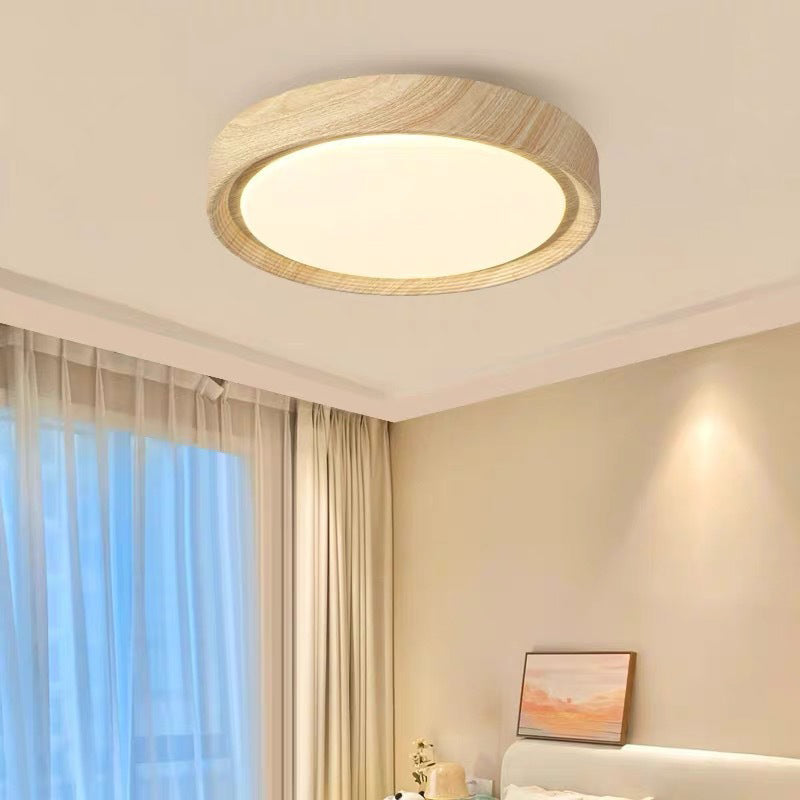 Modern Minimalist Round Wood Grain Iron Acrylic LED Flush Mount Light Lumendat