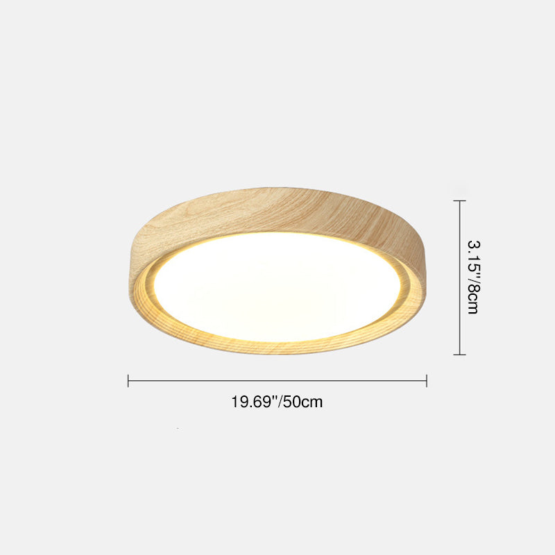 Modern Minimalist Round Wood Grain Iron Acrylic LED Flush Mount Light Lumendat
