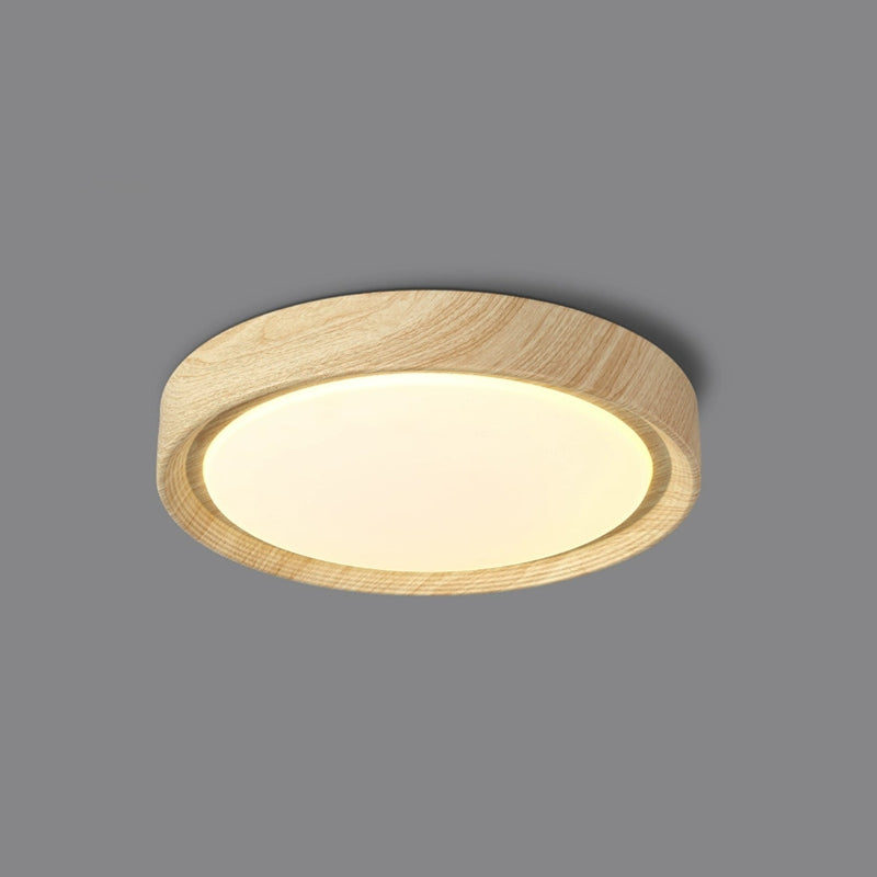 Modern Minimalist Round Wood Grain Iron Acrylic LED Flush Mount Light Lumendat