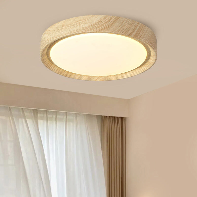 Modern Minimalist Round Wood Grain Iron Acrylic LED Flush Mount Light Lumendat