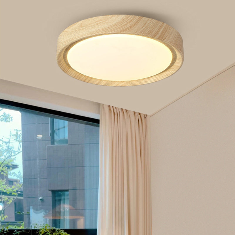 Modern Minimalist Round Wood Grain Iron Acrylic LED Flush Mount Light Lumendat