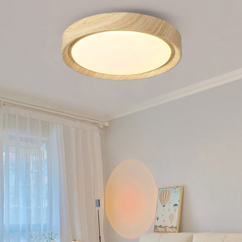 Modern Minimalist Round Wood Grain Iron Acrylic LED Flush Mount Light Lumendat