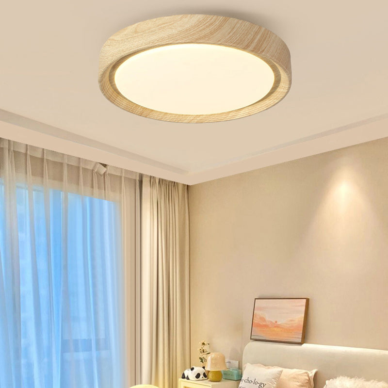 Modern Minimalist Round Wood Grain Iron Acrylic LED Flush Mount Light Lumendat