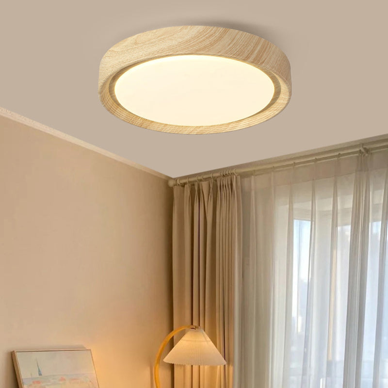 Modern Minimalist Round Wood Grain Iron Acrylic LED Flush Mount Light Lumendat