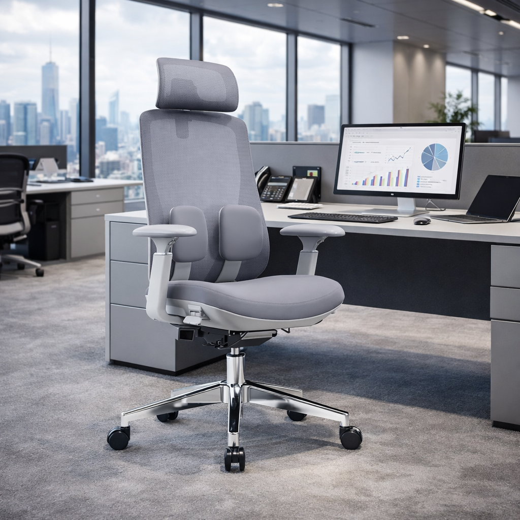 Modern Ergonomic High-Back Executive Chair - 4D Tri-Joint Headrest & Adaptive Lumbar Support Mesh Office Chair For Home Office Lumendat