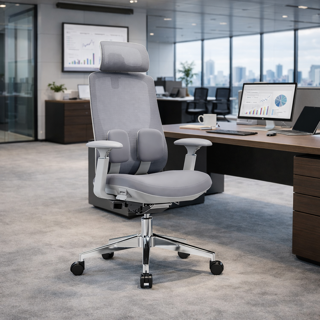 Modern Ergonomic High-Back Executive Chair - 4D Tri-Joint Headrest & Adaptive Lumbar Support Mesh Office Chair For Home Office Lumendat