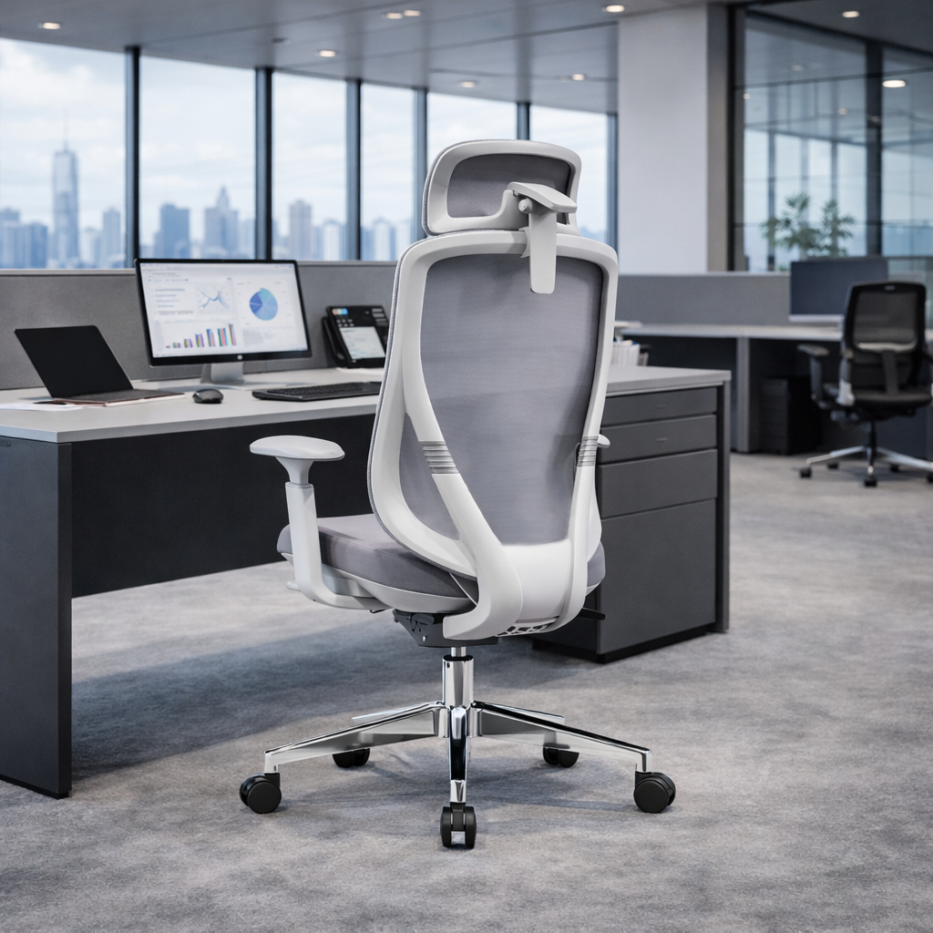 Modern Ergonomic High-Back Executive Chair - 4D Tri-Joint Headrest & Adaptive Lumbar Support Mesh Office Chair For Home Office Lumendat