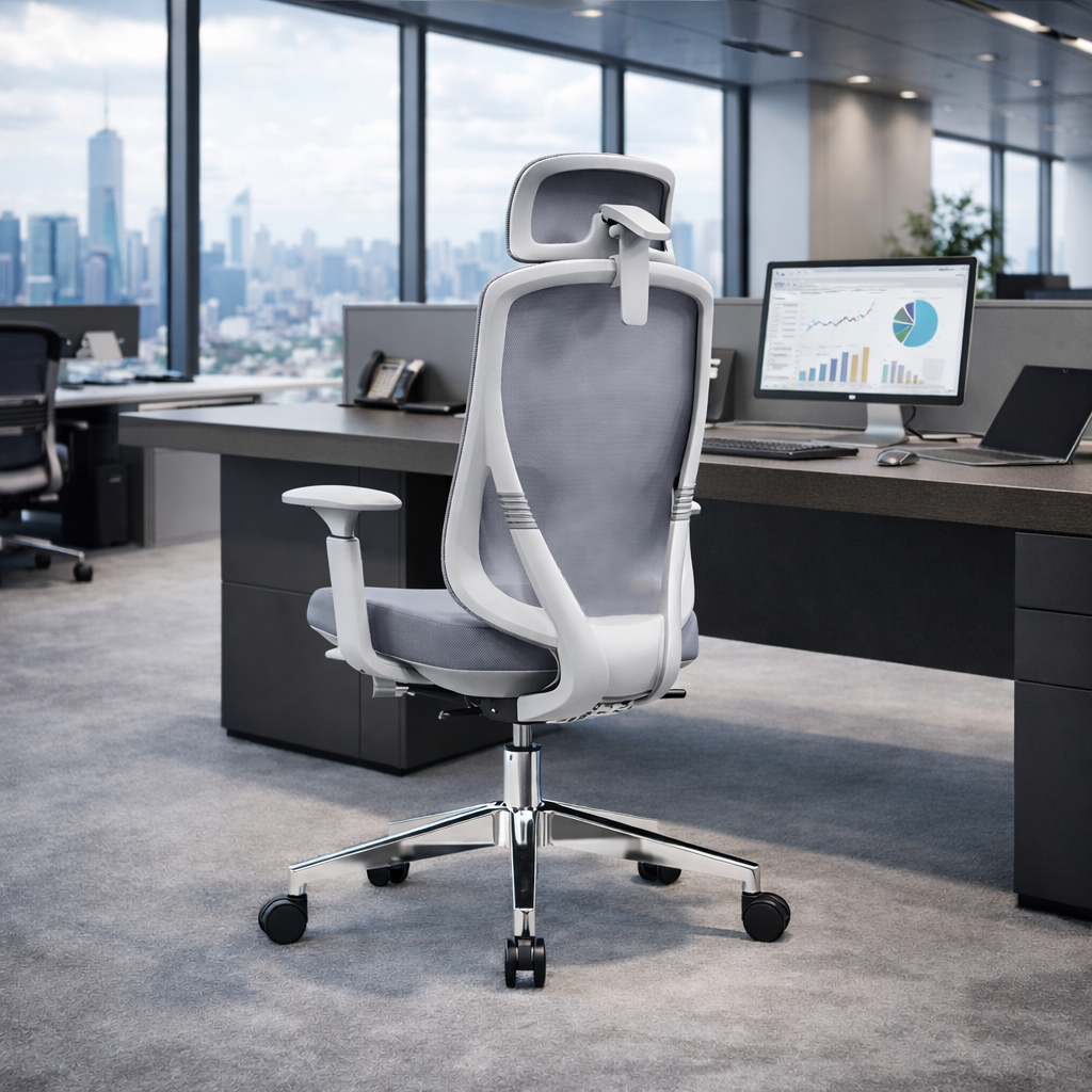 Modern Ergonomic High-Back Executive Chair - 4D Tri-Joint Headrest & Adaptive Lumbar Support Mesh Office Chair For Home Office Lumendat