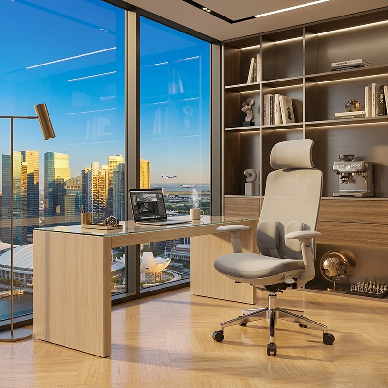 Modern Ergonomic High-Back Executive Chair - 4D Tri-Joint Headrest & Adaptive Lumbar Support Mesh Office Chair For Home Office Lumendat