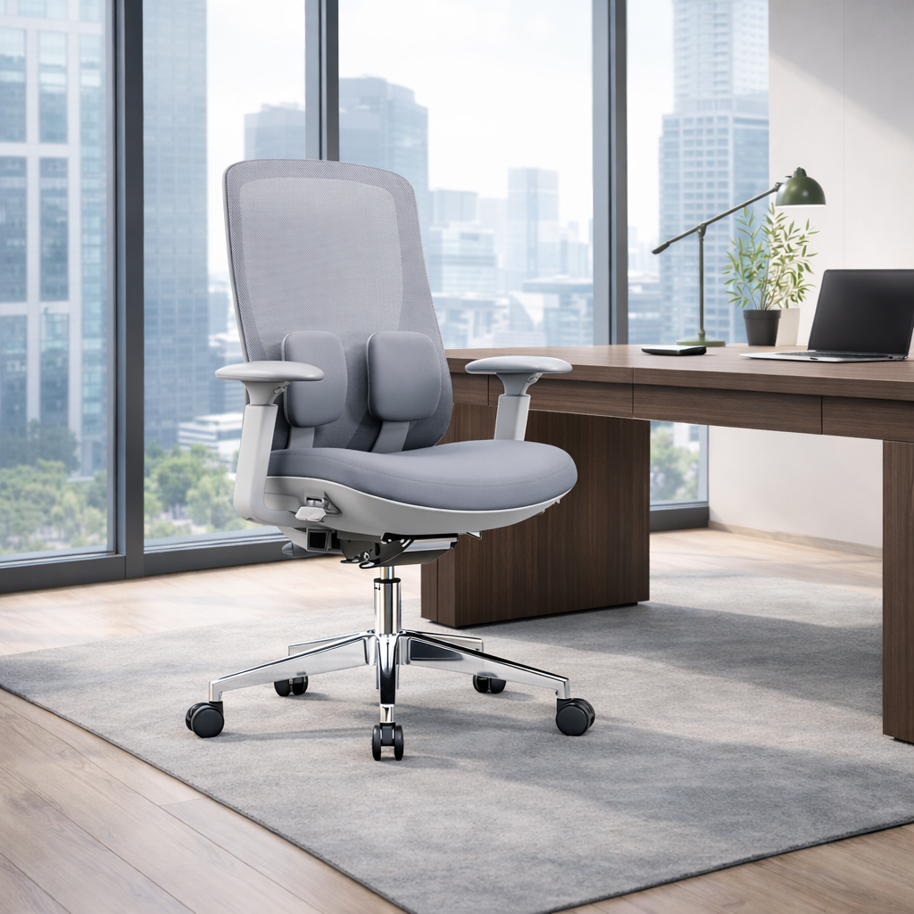 Modern Minimalist Cable-Controlled Office Chair - 360° Lumbar Adjust Heavy-Duty Aluminum Base & Safety Gas Lift Silent Caster Desk Chair For Home Office Lumendat