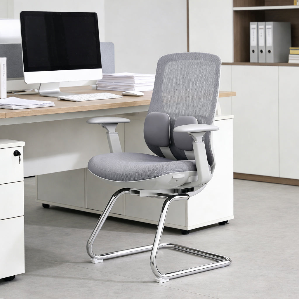 Modern Minimalist Sled Base Office Chair - Adaptive Lumbar Support & 4D Adjustable Armrest Mesh Conference Desk Chair For Home Office Lumendat