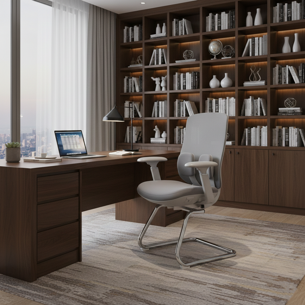 Modern Minimalist Sled Base Office Chair - Adaptive Lumbar Support & 4D Adjustable Armrest Mesh Conference Desk Chair For Home Office Lumendat