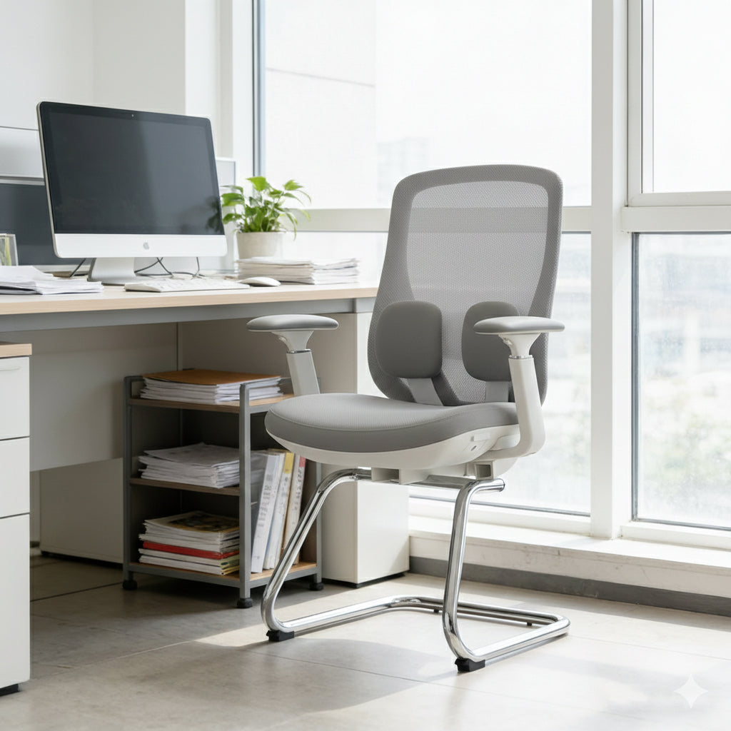 Modern Minimalist Sled Base Office Chair - Adaptive Lumbar Support & 4D Adjustable Armrest Mesh Conference Desk Chair For Home Office Lumendat