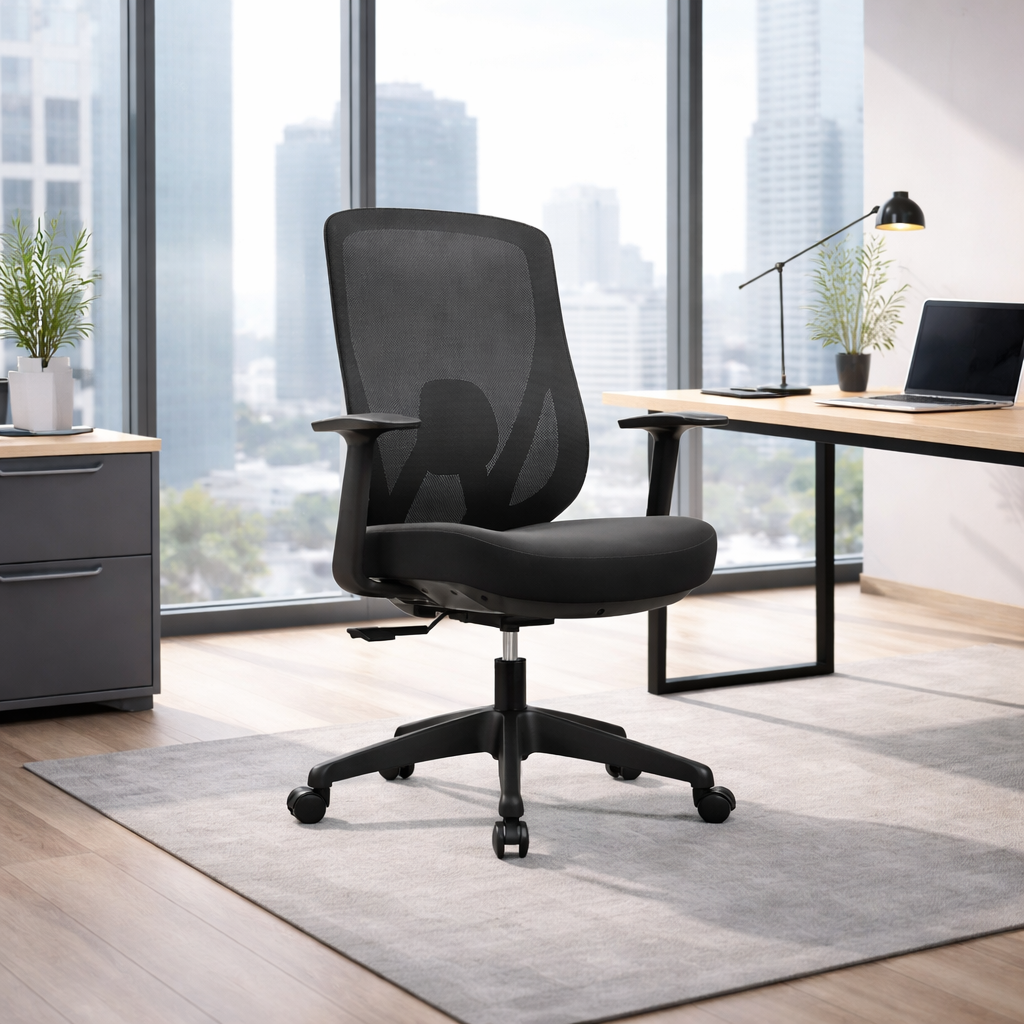 Modern Minimalist Mid-Back Mesh Office Chair - Adaptive Lumbar Support Tilt Adjustment Silent Casters Desk Chair For Home Office Lumendat