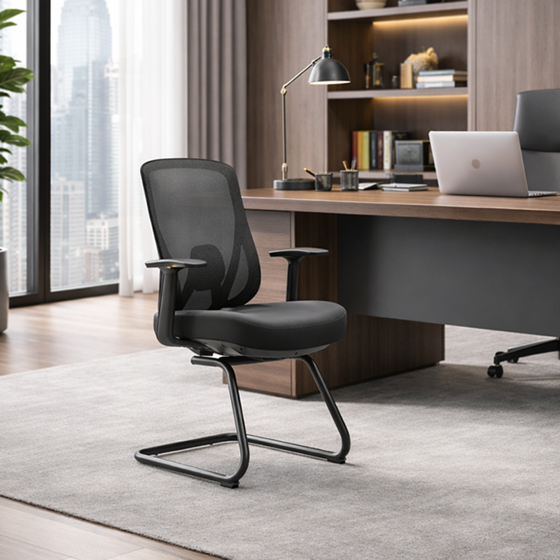 Sleek Minimalist Bow Reception Chair - Breathable Mesh Pressure-Relief Cushion High-Resilience Sponge Desk Chair For Home Office Lumendat