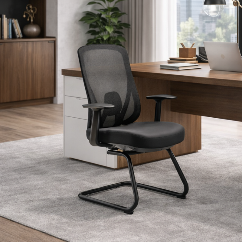 Sleek Minimalist Bow Reception Chair - Breathable Mesh Pressure-Relief Cushion High-Resilience Sponge Desk Chair For Home Office Lumendat