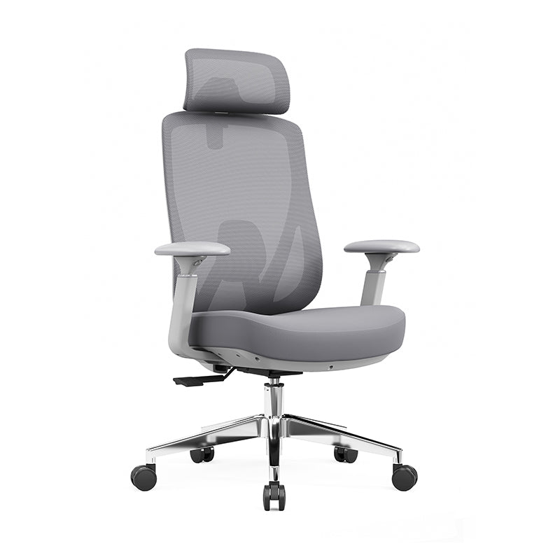 Modern Minimalist Grey High-Back Mesh Executive Chair - 4D Adjustable Headrest & Tilt Ergonomic Office Chair For Home Office Lumendat