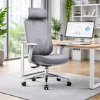 Modern Minimalist Grey High-Back Mesh Executive Chair - 4D Adjustable Headrest & Tilt Ergonomic Office Chair For Home Office Lumendat