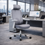 Modern Minimalist Grey High-Back Mesh Executive Chair - 4D Adjustable Headrest & Tilt Ergonomic Office Chair For Home Office Lumendat