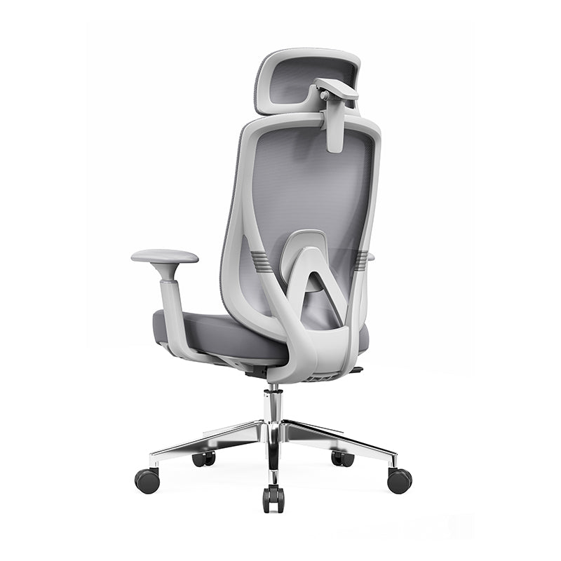 Modern Minimalist Grey High-Back Mesh Executive Chair - 4D Adjustable Headrest & Tilt Ergonomic Office Chair For Home Office Lumendat