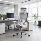 Modern Minimalist Grey High-Back Mesh Executive Chair - 4D Adjustable Headrest & Tilt Ergonomic Office Chair For Home Office Lumendat