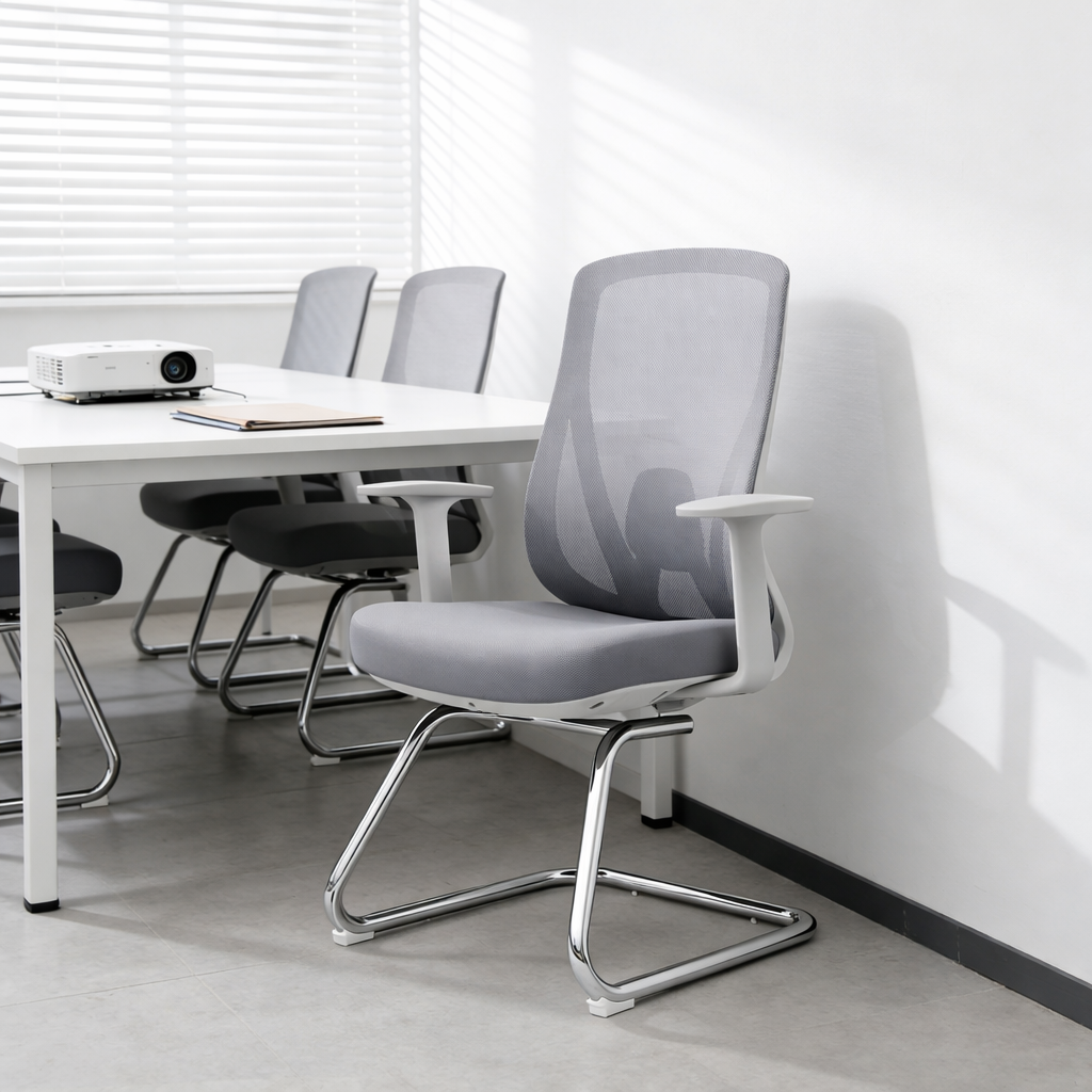 Modern Minimalist Mesh Bow Reception Chair - Tear-Resistant Mesh & Lumbar Support Business Use Desk Chair For Home Office Lumendat