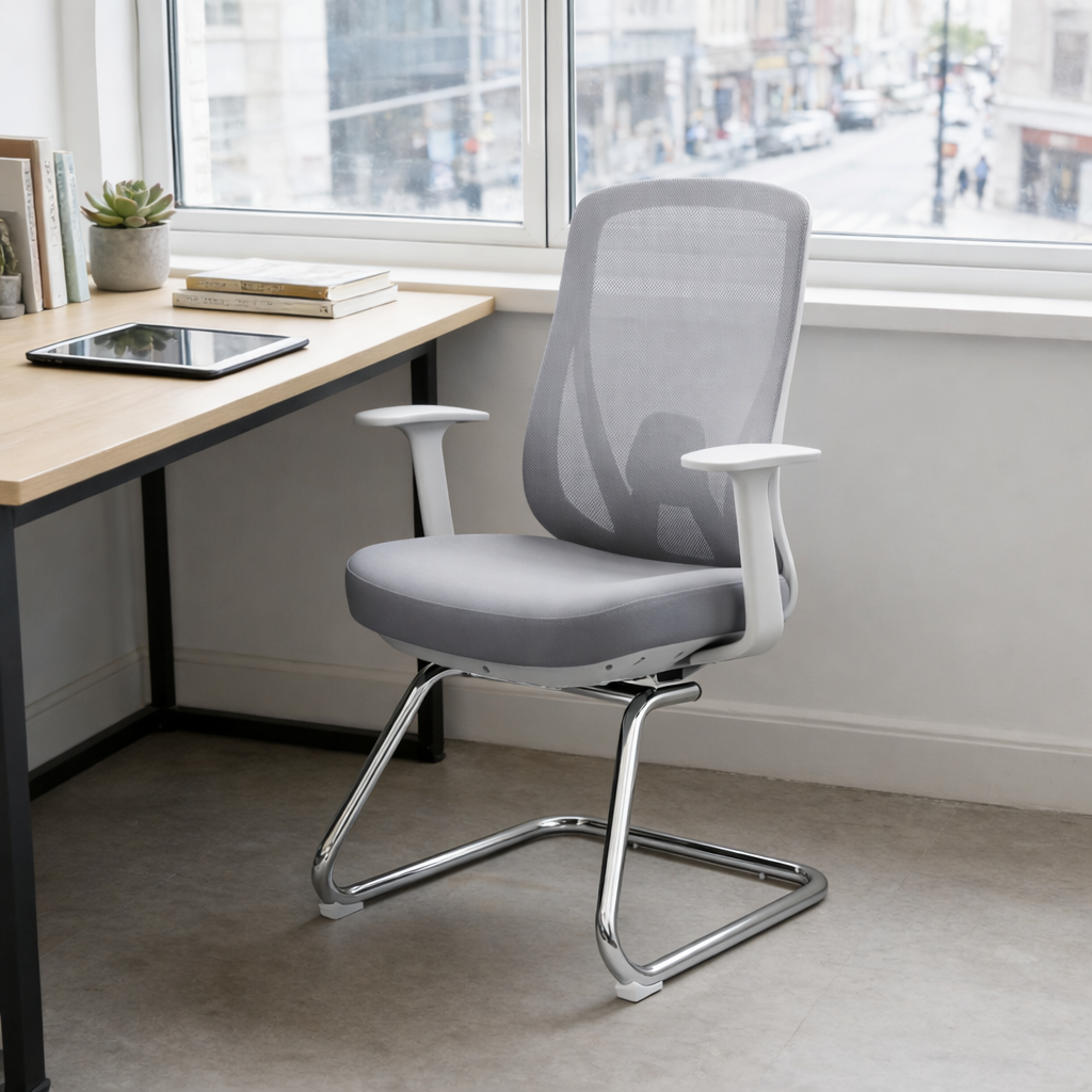 Modern Minimalist Mesh Bow Reception Chair - Tear-Resistant Mesh & Lumbar Support Business Use Desk Chair For Home Office Lumendat