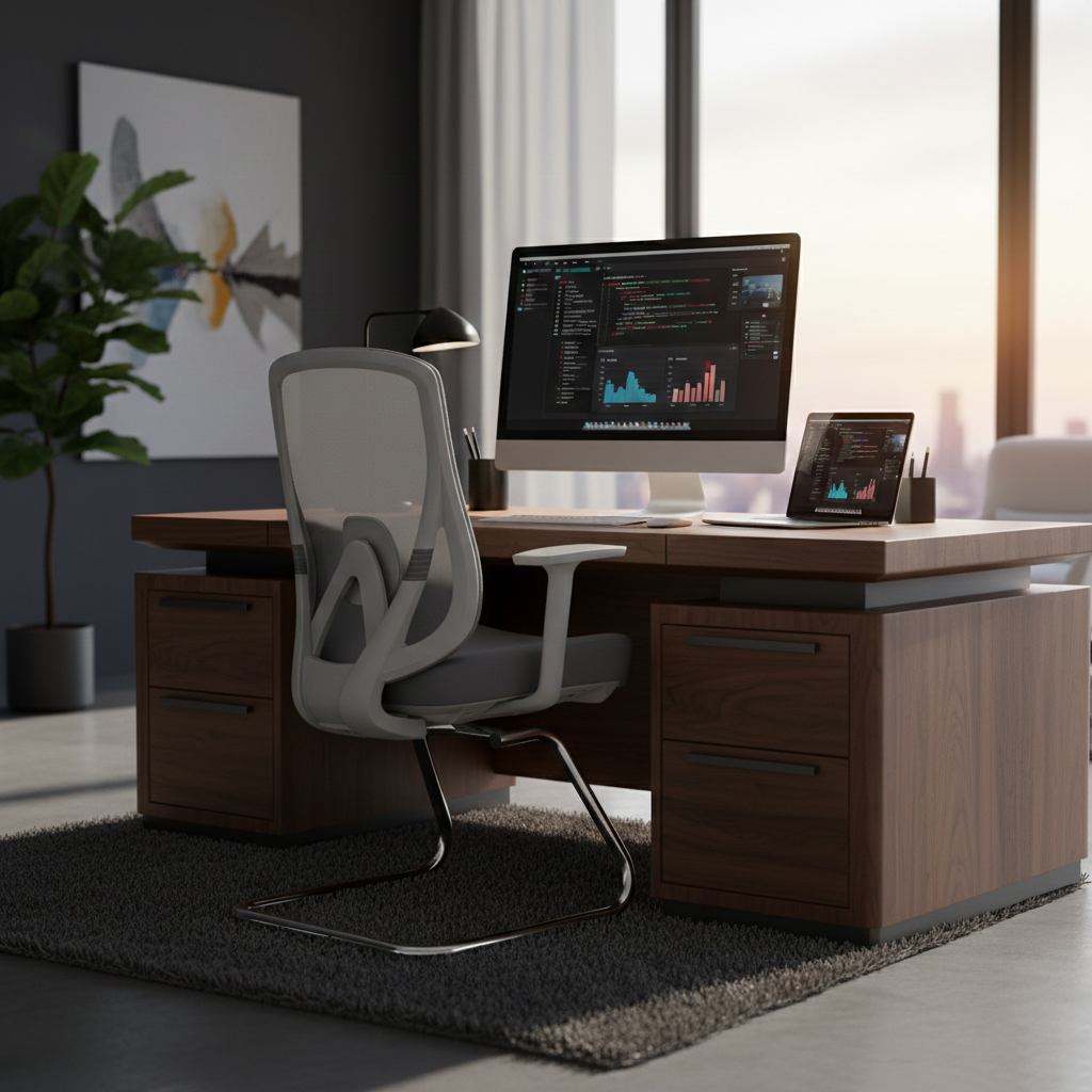 Modern Minimalist Mesh Bow Reception Chair - Tear-Resistant Mesh & Lumbar Support Business Use Desk Chair For Home Office Lumendat
