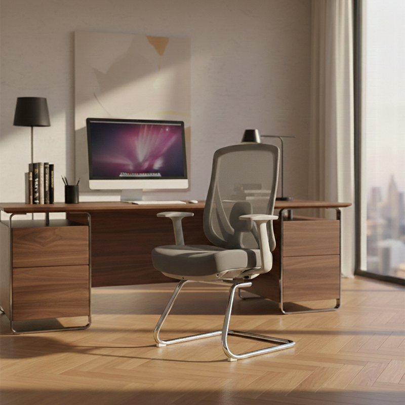 Modern Minimalist Mesh Bow Reception Chair - Tear-Resistant Mesh & Lumbar Support Business Use Desk Chair For Home Office Lumendat