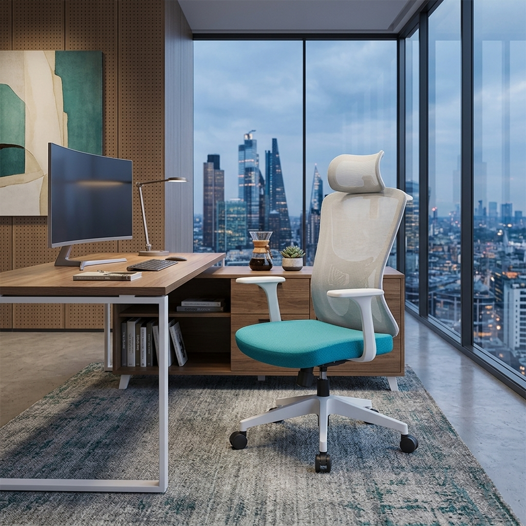 Modern Minimalist High-Back Mesh Office Chair - Adjustable Headrest Ergonomic Lumbar Support Silent Casters Desk Chair For Home Office Lumendat
