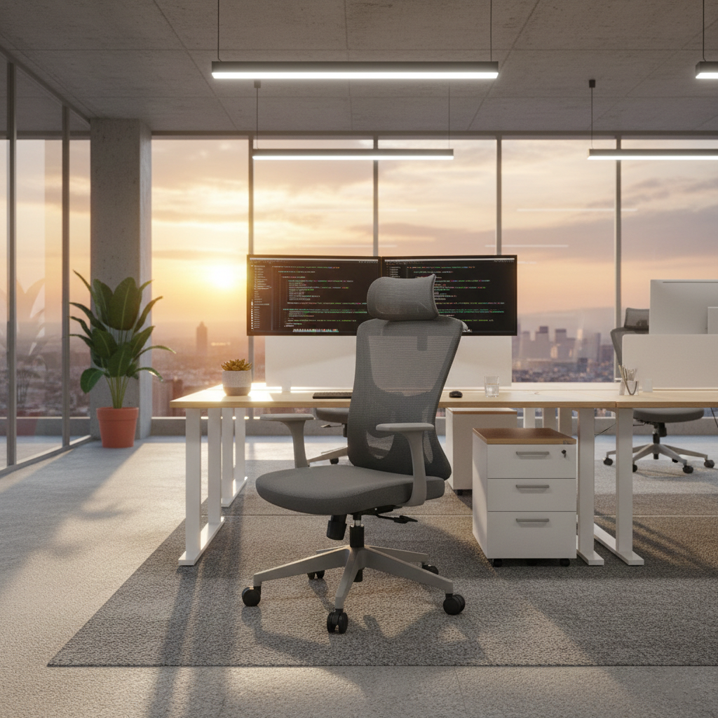 Modern Minimalist High-Back Mesh Staff Office Chair - Adjustable Headrest With Hanger Silent Casters Desk Chair For Home Office Lumendat