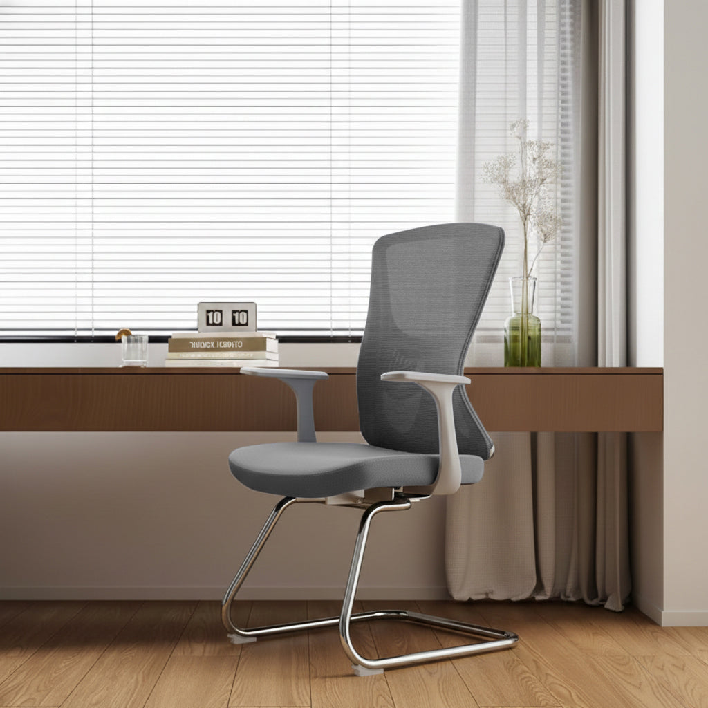 Modern Minimalist Mesh Cantilever Reception Chair - Breathable Mesh Ergonomic Electroplated Steel Frame Office Chair For Home Office Lumendat