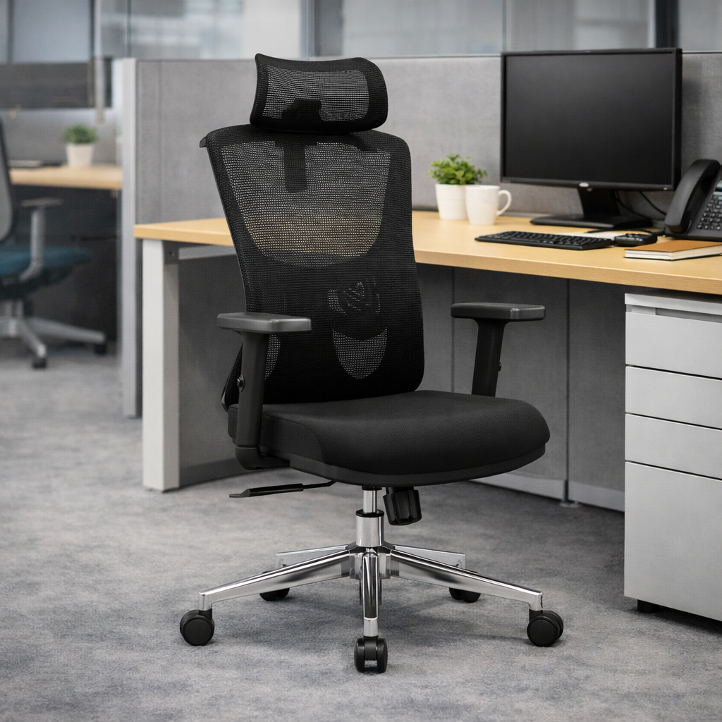 Modern Minimalist High-Back Mesh Executive Chair - High-Load Electroplated Base & Silent Casters Ergonomic Office Chair For Home Office Lumendat