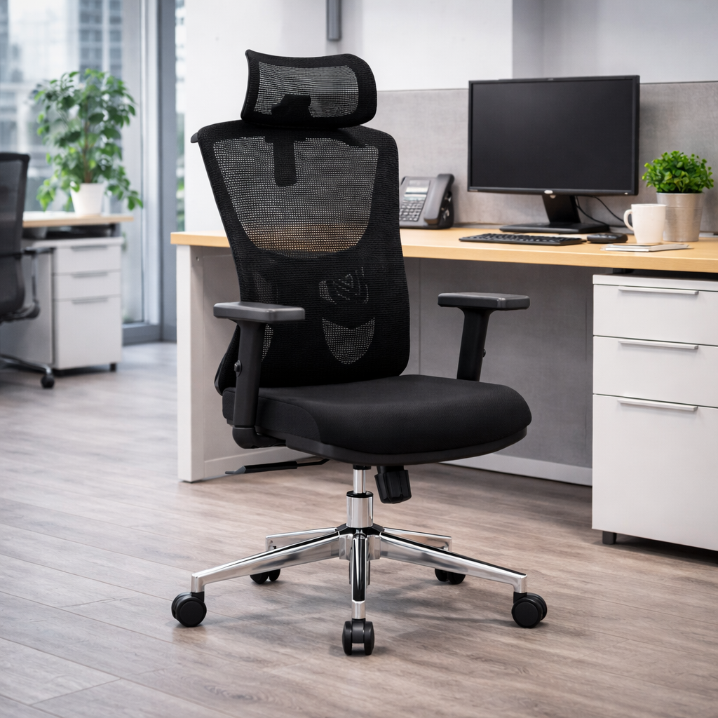 Modern Minimalist High-Back Mesh Executive Chair - High-Load Electroplated Base & Silent Casters Ergonomic Office Chair For Home Office Lumendat