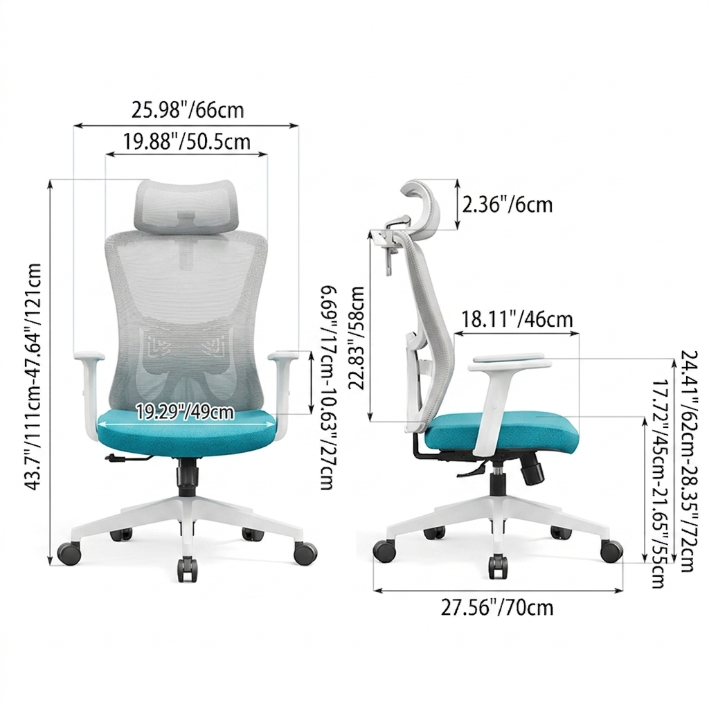 Sleek Minimalist Mesh High-Back Manager Chair - 2D Adjustable TPU Armrests Ergonomic Office Chair For Home Office Lumendat