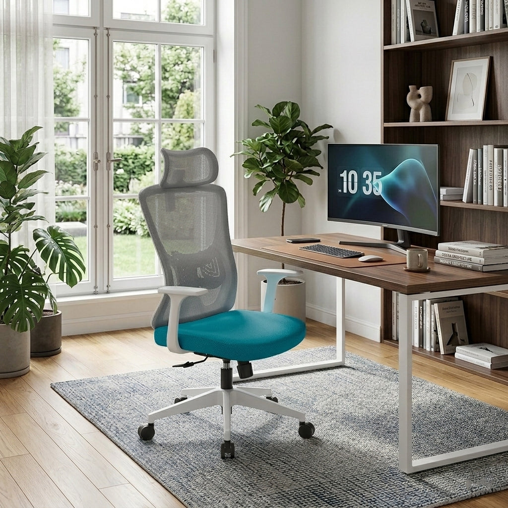 Sleek Minimalist Mesh High-Back Manager Chair - 2D Adjustable TPU Armrests Ergonomic Office Chair For Home Office Lumendat