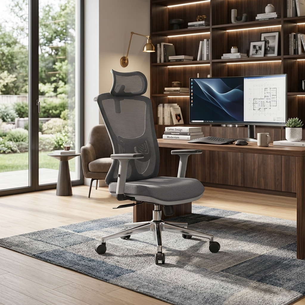 Modern Stylish High-Back Manager Office Chair - Soft Fixed Lumbar Support Electroplated Base Ergonomic Executive Chair For Home Office Lumendat