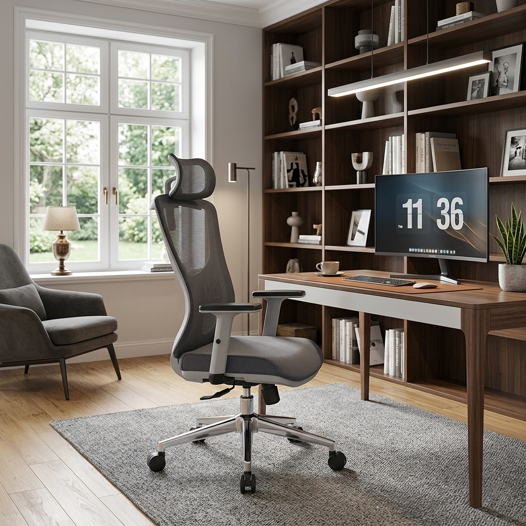 Modern Stylish High-Back Manager Office Chair - Soft Fixed Lumbar Support Electroplated Base Ergonomic Executive Chair For Home Office Lumendat