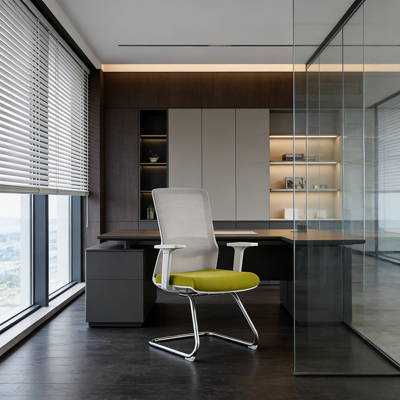 Modern Minimalist Aesthetic Mesh Reception Desk Chair With Lumbar Support - Electroplated Steel Frame Office Chair For Home Office Lumendat